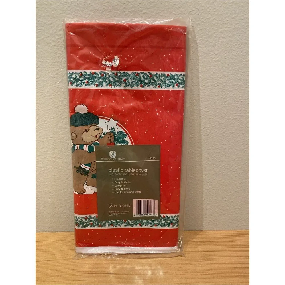 Vintage Plastic Tablecover 54x96 by American Greetings NOS Christmas Bear